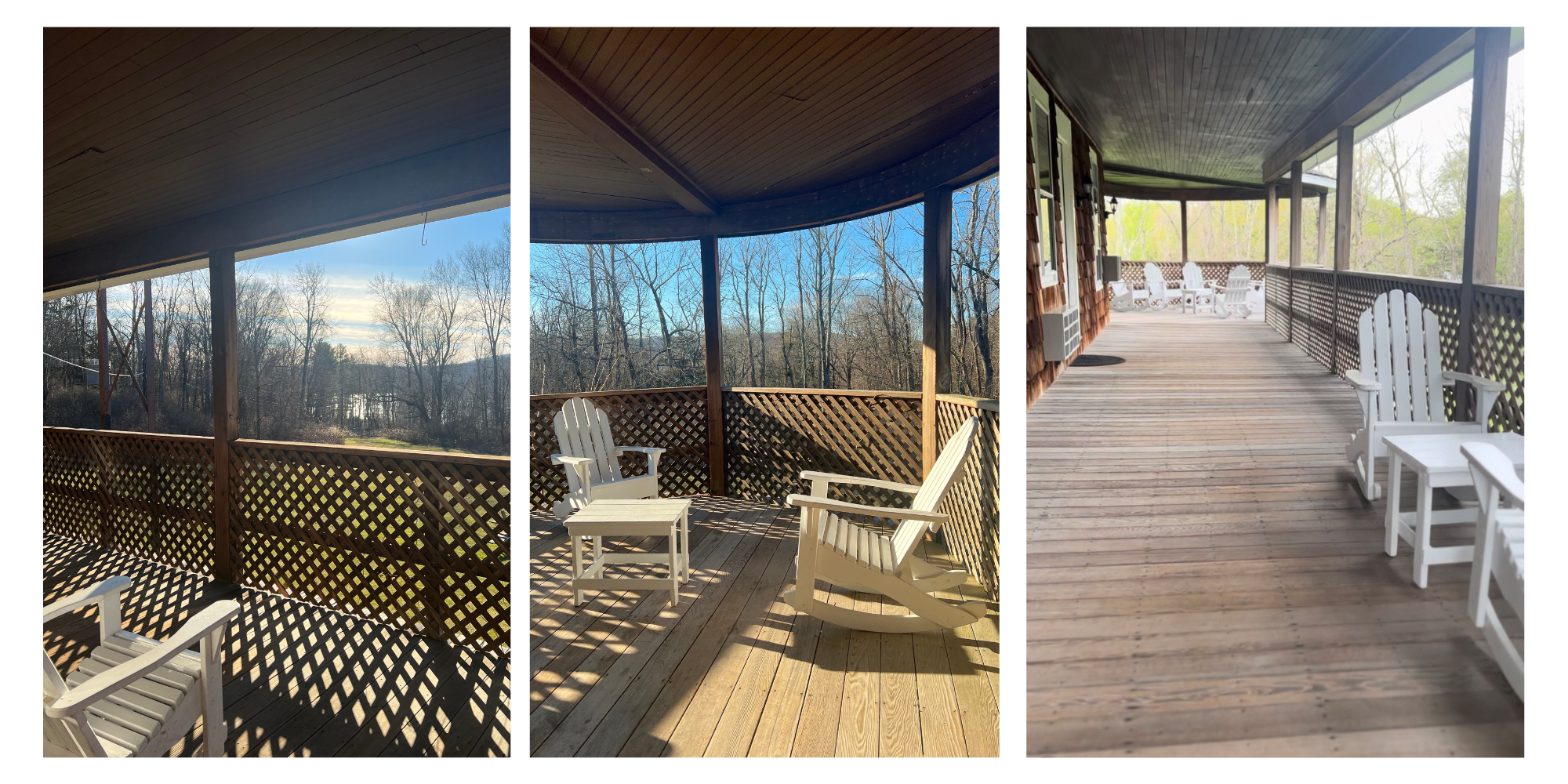 three views of a big outdoor deck